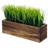 Garvee Rustic Faux Greenery Arrangement - Artificial Grass Plant in Rectangular Black Wooden Planter - Realistic Decorative Accent for Home or Windowsill Display - Brown, 14 Inches