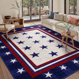 Garvee 5' × 7' Patriotic Frame Area Rug, Machine Washable Non-Slip Low-Pile Soft Rug for Living Room, Bedroom & Dining Room, Blue/White/Red - Blue/White/Red