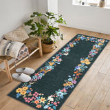 Garvee Black Multi Washable Floral Runner Rug 2' × 6', Non Slip Low Pile Stain Resistant Bordered Rug for Kitchen Hallway Entryway Laundry Room - Black