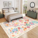 Garvee 5' × 7' Layered Floral Area Rug, Soft Washable Low-Pile Polyester Carpet for Living Room, Bedroom and Dining Room, Beige - Beige