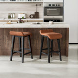 Garvee 26.2" Bar Stools Set of 2, Modern Upholstered Kitchen Stools with Low Back and Footrest, Counter Height Bar Stools with Wood Legs, for Kitchen Counter, Dining Room, Brown - Brown