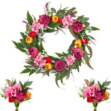 Garvee Vivid Silk Peony & Tulip Wreath Set – Spring Floral Door Decoration with 2 Matching Bouquets – Realistic Rattan Base, Farmhouse Style, Easter & Year-Round Home Décor, 24 Inch