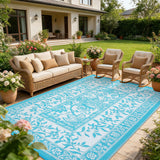 Garvee Reversible Outdoor Rug 8x10ft, Blue/White - Waterproof & UV Resistant Plastic Straw Mat, Easy Clean, Portable Carpet for Patio, Garden, Camping, Beach - Blue
