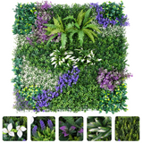 Garvee 3Pcs 1x1m PE Artificial Grass Wall Panel, Purple Flower Mixed Foliage, Easy DIY Privacy Screen with Zip Ties for Indoor Outdoor Home Garden Wedding Decor