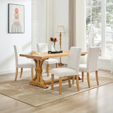 Garvee Modern Fabric Dining Chair Set of 4, Upholstered Kitchen Chair with Curved Backrest Wood Legs - Beige 4Pcs