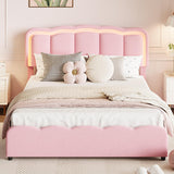 Garvee Full LED Bed Frame, Kids Platform Bed with 2 Large Storage Drawers, Velvet Upholstered Princess Bed for Girls & Boys, Wooden Slats Support, No Box Spring Needed, Easy Assembly, Pink - Pink