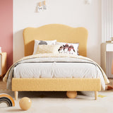 Garvee Full Size Upholstered Platform Bed Frame for Kids - Scallop Boucle Headboard, Cute Velvet Design, Sturdy Wood Slats, Noise-Free, Easy Assembly, No Box Spring Needed - Yellow, FULL - Yellow
