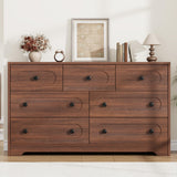 Garvee 7 Drawer Dresser Mid-Century Modern Deep Drawers Metal Knobs Engineered Wood Anti-Tip Safety Bedroom Living Room Entryway - Walnut