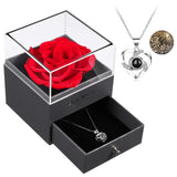 Garvee Romantic Preserved Real Rose Gift with Heart Necklace – 100 Languages 'Affection' – Eternal Flower Decor for Her – Ideal for Valentine's, Birthday, Anniversary, Mother's Day – Red (US)