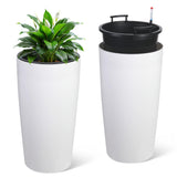 Garvee Tall Planters for Front Porch, 2-Pack 30 in Self-Watering Outdoor Pots with Inner Buckets, Drainage Holes and Water Level Monitor, White