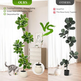 Garvee 7FT Artificial Fiddle Leaf Fig Tree for Indoor Décor – Realistic Tall Faux Rubber Plant with Adjustable Leaves, Decorative White Sphere Planter & Moss, Low Maintenance, White Basin, 210cm