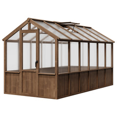 Garvee 6x12 FT Spacious Walk-In Wooden Greenhouse for Outdoors – Heavy Duty Spruce Frame, PC Panels, Adjustable Roof Vents, Lockable Door – Outdoor Storage for Backyard, Patio, Lawn – 6x12 Vintage Color - Dark Brown