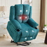 Garvee Oversized Power Lift Recliner Chair for Elderly, 155° Adjustable Lay Flat Lift Chair with Heat and Massage, Standing Assistance, Overstuffed Backrest, Cup Holders, Side Pocket for Living Room, Light Blue - Terry Cloth | Light Blue