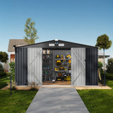 Garvee 10x12 ft Outdoor Storage Shed, Metal Garden Tool Shed with Updated Frame Structure, Lockable Doors and Windows, Ideal for Backyard Garden Patio Lawn , Dark Gray
