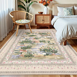 Garvee Floral 5x7 Washable Rug for Living Room, Indoor Farmhouse Non Slip Area Rug for Bedroom, Low Pile Stain Resistant Large Nursery Rugs, Ultra Thin Throw Carpet for Dining Room, Beige - Beige