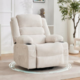 Garvee Rocking Recliner Chair for Adults, Wide 360° Swivel Rocker Recliner with Cup Holder Nursery Glider with Upholstered Deep Seat Corduroy Lazy boy Chair for Living Room, Beige - Beige|Corduroy