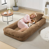 Garvee Oversized Adjustable Human Dog Bed Sofa for Adults & Pets – Chenille Upholstered with 2 Soft Pillows – Collapsible Floor Lounger Chair – 5 Recline Positions – Brown - Brown