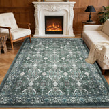 Garvee 8' x 10' Green Vintage Persian Area Rug, Washable Non-Slip Low-Pile Carpet for Living Room, Bedroom and Dining Room - Green