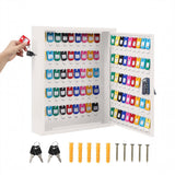 Garvee 100 Keys Cabinet Organizer, Wall Mount Steel Key Lock Box with 2 Keys, 88 Hooks & Colored Tags, Secure Key Storage for Hotel, Valet, Office, Car Key Management, Heavy Duty, White - White