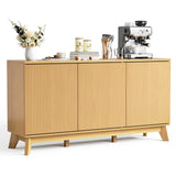 Garvee Modern Fluted Sideboard Buffet Cabinet – 58" Oak Storage Credenza with Curved Doors, Adjustable Shelves – Dining Room, Kitchen, Living Room Organizer, Oak - Walnut