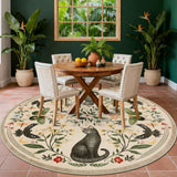 Garvee Soft Washable Cat Area Rug – Non-Slip Mushroom Floral Carpet for Bedroom, Living Room, Nursery, Thin Farmhouse Style Floor Mat – Camel, 5x5ft Round - Camel