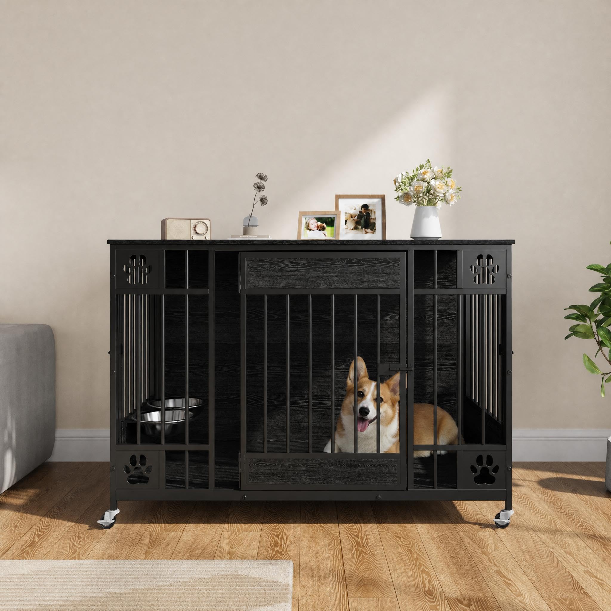 Garvee Modern Triple Door Dog Crate Furniture - 41