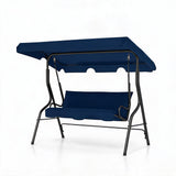 Garvee Outdoor Porch Swing for Backyard & Deck, 3-Seat Patio Swing Chair with Adjustable Canopy, Metal Frame, Thick Cushions and Blue Fabric
