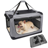 Garvee 30" Soft Dog Crate for Car, Foldable Dog Travel Kennel with Soft Pad & Metal Frame, 3-Door Entry, Portable Pet Carrier for Indoor Outdoor Car Use - Gray