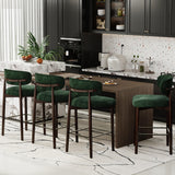 Garvee Upholstered Bar Stools Set of 4, 26″ Counter Height Bar Stools with Wood Legs, Kitchen Island Stools with Back, Linen Fabric , Curved Back, Metal Footrest, for Kitchen Island Dining Room Bar, Green - Green