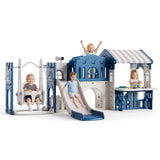 Garvee 9-in-1 Kids Slide & Swing Playset with Playhouse Climber - Basketball Hoop, Activity Table, Tunnel, Storage & Tent - Large Indoor/Outdoor Backyard Play Center, Color: Blue-Gray - Blue-Gray