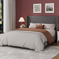 Garvee Full Bed Frame with Wingback Headboard, Velvet Upholstered Platform Bedframe with Sturdy Wooden Slats Support Full Size, No Box Spring Needed, Easy Assembly, Gray - Gray