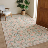 Garvee Area Rug 5x7 Floral Modern Washable Non-Slip Low-Pile Soft Fabric Beige for Bedroom Living Room Dining Room - Beige