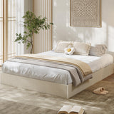 Garvee Minimalist Fluted Platform Bed Frame – Wooden, Low Profile, Noise-Free, Easy Assembly, No Box Spring Needed – Queen Size, Cream White - Cream White