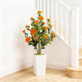 Garvee Lifelike Artificial Camellia Tree in White Pot – Faux Plant with Blooming Orange Flowers – Realistic, Low Maintenance – Ideal for Indoor/Outdoor Home, Porch, Office Décor – 4FT (orange)