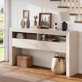Garvee Farmhouse Console Table 63" with 2 Drawers & Open Shelves – Long Narrow Entryway/Sofa Table – Wooden Accent for Living Room, Hallway – Light Plaid Oak – Coarse Cloth Grain PS182010 - Light Plaid Oak