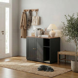 Garvee Extra Large Cat Litter Box Enclosure with Scratch Pad, Automatic Cleaning, Dog-Proof, Wood, Power Outlet, Spacious Storage, Home Use - Black