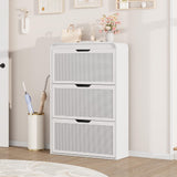 Garvee Rattan Shoe Cabinet with 3 Flip Drawers, Slim & Narrow Wood Shoe Storage for Entryway, Adjustable Removable Shelves, Boho Hallway Organizer, Antique White