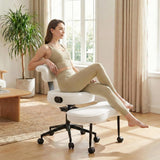 Garvee Ergonomic Cross Legged Office Chair, 360° Swivel Meditation Chair with Wheels Strong Lumbar Support, Adjustable Height Kneeling Desk Chairs for ADHD & Yoga, Criss Cross Chair for Home, Off White - Off White|Teddy Fabric