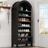 Garvee 71" Tall Arched Bookshelf, 7 Tiers Arch Bookcase with Storage, Modern Farmhouse Book Shelf with Adjustable Shelves, Wood Bookshelf w/Open Display Shelves for Living Room, Office (Black) - Black