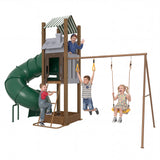 Garvee All-in-1 Backyard Swing Set with Turbo Tube Slide for Kids 3-10, Heavy-Duty Galvanized Steel Outdoor Playset with Climbing Ladder, Sandbox, Hoop - Ring Trapeze Bar + Belt Swing