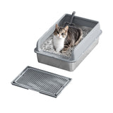 Garvee Stainless Steel Cat Litter Box with Lid, 23.6"x15.8"x9.8" Large Litter Box for Big Cats, Anti Leakage, Odor-Free & Easy Cleaning Metal Litter Pan Include Scoop, Non-Sticky with High Wall Sides-grey - Gray (60X40X25Cm)