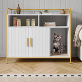 Garvee Cat Litter Box Enclosure, Wooden Cat Washroom Furniture with Barn Door, Storage Shelf and Top Display Shelf, Hidden Litter Box Cover, Dog Proof Feline Litter Boxes, Kitty House, Fits Most Litter Boxes, White - White