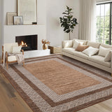 Garvee 3' × 5' Distressed Border Area Rug, Machine Washable Non-Slip Low-Pile Soft Rug for Living Room, Bedroom & Dining Room, Brown/Coffee - Brown/Coffee