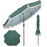 Garvee 9 ft Fringe Patio Umbrella, Outdoor Tassel Umbrella with Crank Handle, Push Button Tilt, 8 Fiberglass Ribs & 1.5 in Steel Pole for Patio, Beach & Pool, Stripe - Stripe