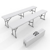 Garvee 6FT Folding Bench 2 Pack, Portable HDPE Plastic Bench Seats with Steel Frame, Carry Handle & Lock for Picnic Camping Sports, White - 