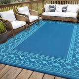 Garvee Waterproof Reversible Outdoor Rug for Patio, Collapsible Plastic Straw Carpet - Easy to Clean, Portable for Deck, Porch, Balcony, Camping, RV, Picnic, Beach - 8x10ft - Teal Blue