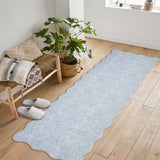 Garvee 2' × 6' Minimalist Scalloped Runner Rug, Machine Washable Non-Slip Low-Pile Rug for Hallway, Kitchen & Entryway, White - White