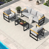 Garvee Outdoor Patio Furniture Set, 4-Piece Aluminum Sectional Sofa with Coffee Table, Washable Thick Cushions, Gray, for Poolside Balcony and Deck
