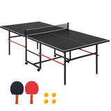 Garvee 8ft Foldable Ping Pong Table, Compact 4-Fold Indoor Table Tennis Table with Durable MDF Surface & Sturdy Iron Frame, Portable Design for Home Game Rooms - Black - Black