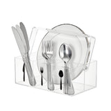 Garvee Acrylic Utensil Caddy with Handle - Transparent Plastic Silverware Organizer and Cutlery Holder, Flatware and Paper Plate Dispenser for Kitchen Countertop, Parties, Outdoor Picnics - Color: Transparent, Size: 24×13.5×9cm